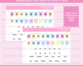 Planner Month Tab Mini 1cm weeks DIGITAL & PRINTABLE  stickers, Silhouette, Cricut + hand cut. pdf, svg, png + free sil file. Disc Ready
