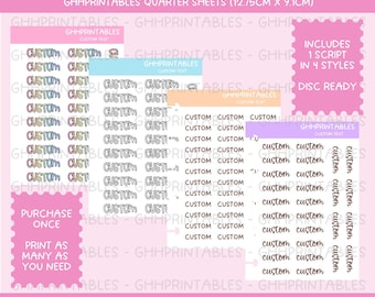 Benutzerdefinierter Schreibtext in 4 Stilen DIGITALE & DRUCKBARE Aufkleber, Silhouette, Cricut + handgeschnitten. pdf, svg, png + free sil Datei Disc Ready