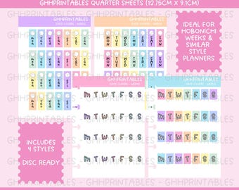 プランナー日付カバー週間デジタル＆印刷可能なステッカー、シルエット、クリカット+ハンドカット。pdf、svg、png +無料のsilファイルディスク対応