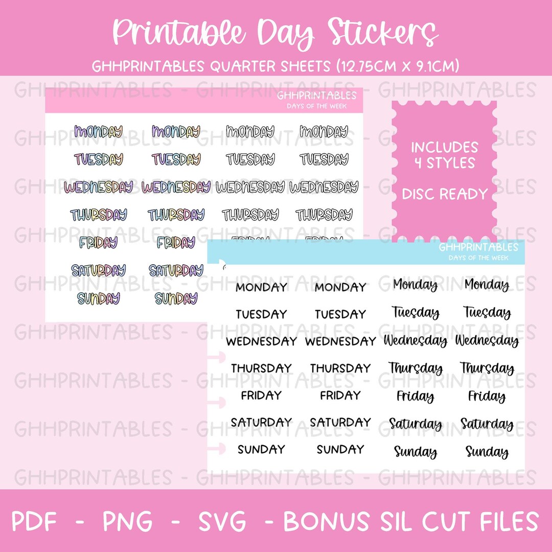 Planner Days Text Script + Rainbow DIGITAL & PRINTABLE Stickers ...