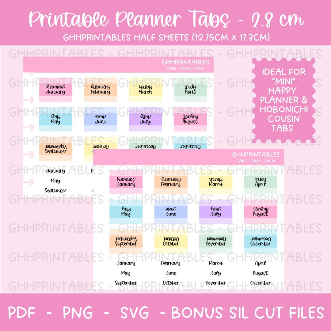 Planner Month Tab Small 2.8cm Cousin DIGITAL & PRINTABLE Stickers ...