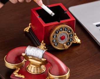 Retro Telephone Ashtray with Lid – Unique Home Decor for Living Room, Office, or Bar | Creative Anti-Fly Design & Stylish Trendy Ornament