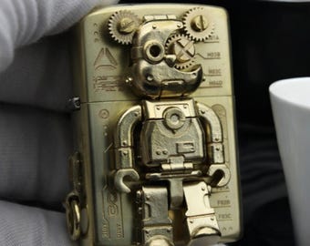 Briquet mécanique Bear Zippo - Briquet métallique rechargeable coupe-vent steampunk | Cadeau unique pour les fumeurs et les collectionneurs | Ours vintage cool