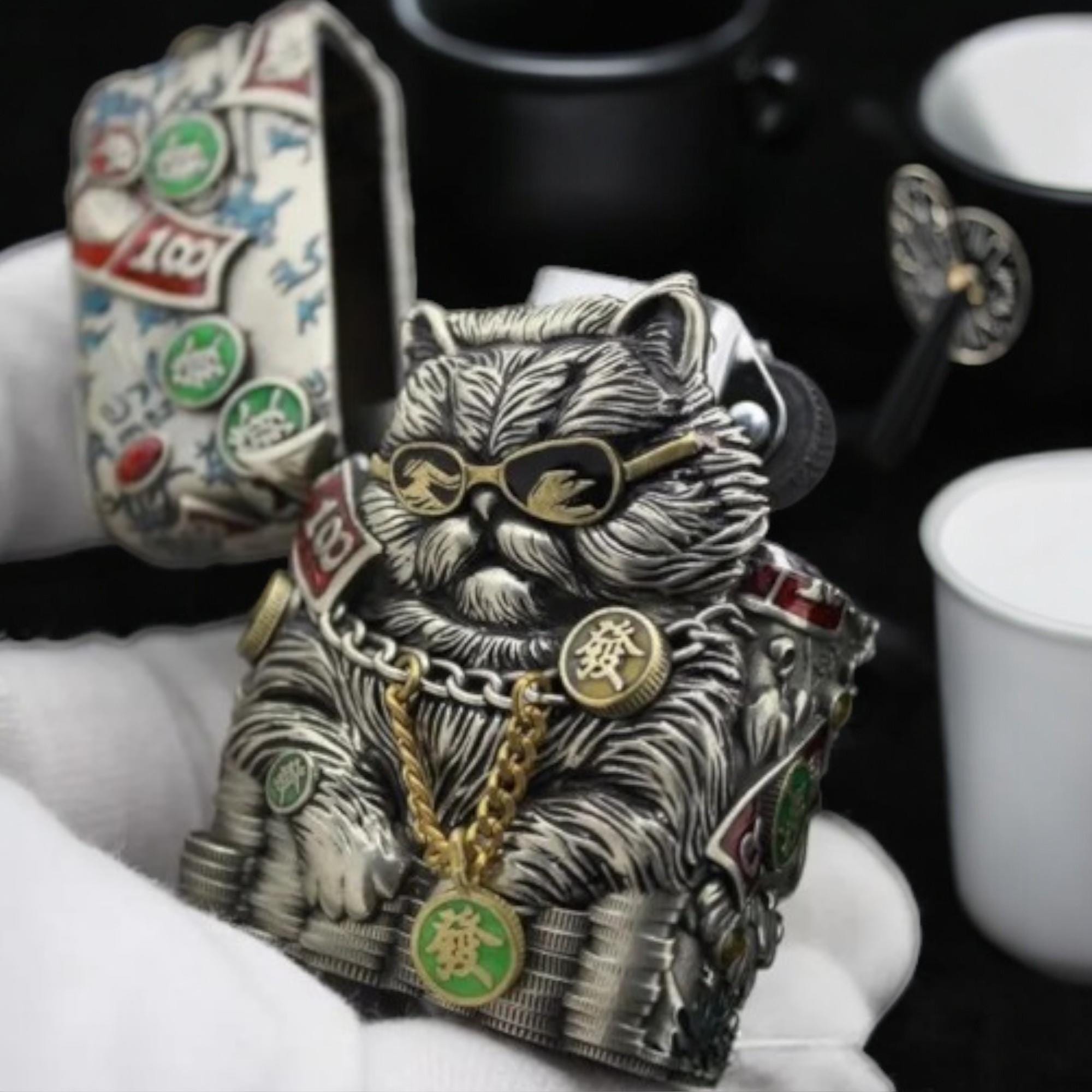 Limited Edition Lucky Cat Zippo Lighter – Windproof Refillable Metal Lighter, Unique Prosperity Design, Collectible Gift with Original Box