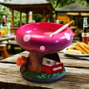 Fantastischer Pilzhaus-Aschenbecher mit Aufbewahrung - Stilvoller Aschenbecher aus Polyresin, Beistelltischdekor, Pilzliebhaber Geschenk, kostenloser Versand
