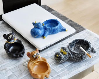 Cool Animal Ashtray Collection - Trendy Dog and Cow Ashtrays with Sunglasses & Gold Chains - Unique Resin Ashtrays for Smokers, Gifts