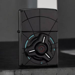 Futuristic Zippo Lighter - Matte Black with Modern Geometric Design, High-Quality Windproof Flame, Unique Collectible Gift for Smokers