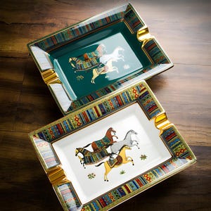 Luxury Cigar Ashtray – Elegant Gold-Plated Ceramic Ashtray with Artistic Horse Design, Perfect for Home, Office & Cigar Lounge | Dad Gift