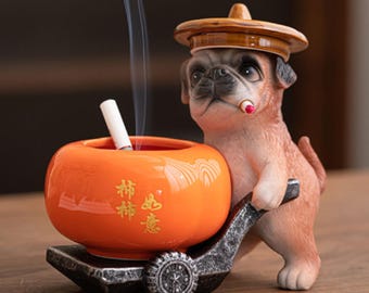 Lucky Dog Ashtray – Funny Cartoon Pug, Unique Home Decor