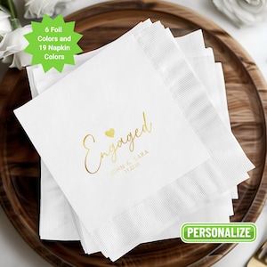 Personalized Engagement Party Napkins, Foil Stamped Cocktail Napkins, Custom Wedding Decor, Engaged Design, Wedding Favors, Party Napkins