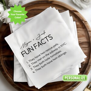 Custom Trivia Wedding Napkins Birthday Fun Facts Personalized Cocktail Napkins, Wedding Favor Bar Napkins, Custom Printed Monogram Napkins