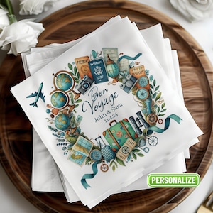 Tovaglioli personalizzabili per feste di addio, tovaglioli per cocktail, pranzi e bevande Bon Voyage, tovaglioli personalizzati per feste di addio a tema viaggio