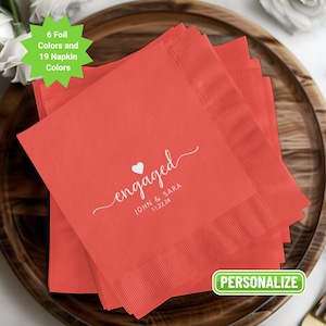Personalized Engagement Party Napkins, Foil Stamped Cocktail Napkins, Custom Wedding Decor, Engaged Design, Wedding Favors, Party Napkins