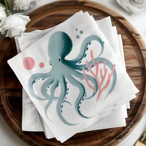Cocktailservietten aus Papier, Krake, Korallen, Meeresleben, Strand- und Ozeanparty, Seeservietten