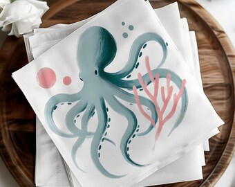 Octopus Papierservietten: Maritime Koralle, Strandparty Servietten