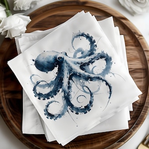 Papier-Cocktailserviette Oktopus, Korallenmeeresleben, Strand- und Meeresparty, Sea Servietten Insel Vibes