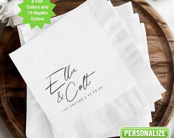 Personalized Wedding Cocktail Napkins: Foil Stamped, Modern Minimalist Decor