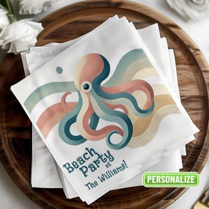 Tovaglioli di carta per cocktail a forma di polpo, tovaglioli di carta con vita marina, tovaglioli da pranzo a tema spiaggia, articoli per feste a tema corallo nautico