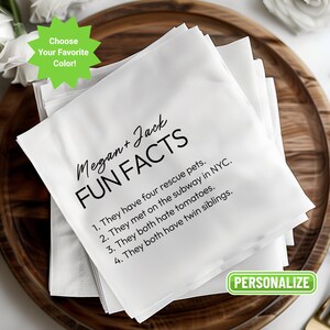 Custom Trivia Wedding Napkins Birthday Fun Facts Personalized Cocktail Napkins, Wedding Favor Bar Napkins, Custom Printed Monogram Napkins