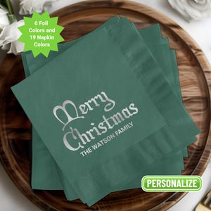 Custom Christmas Cocktail Napkins Personalized Christmas Napkins Printed Paper Napkins Vintage Foil Stamped Merry Christmas Napkins