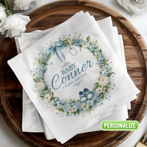 Customizable Baby Shower Beverage Luncheon Napkins Personalized Baby Boy Shower Decorations Cute Baby Name Napkins