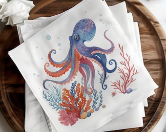 Serviettes en papier Pieuvre : récif de corail marin, décoration de fête de plage