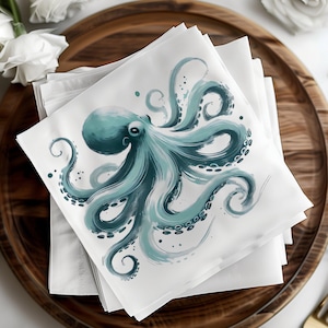 Cocktailservietten aus Papier, Krake, Korallen, Meeresleben, Strand- und Ozeanparty, Seeservietten