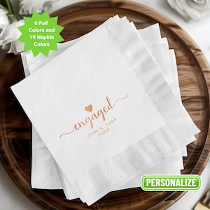 Personalized Engagement Party Napkins, Foil Stamped Cocktail Napkins, Custom Wedding Decor, Engaged Design, Wedding Favors, Party Napkins
