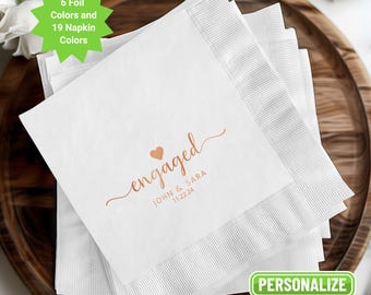 Personalized Foil Stamped Cocktail Napkins: Engaged Design, Wedding & Party Decor