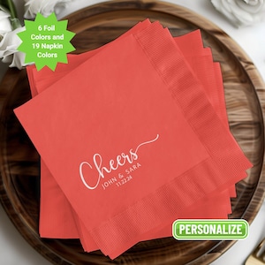 Personalized Foil Stamped Napkins: Cheers Design, Wedding Decor