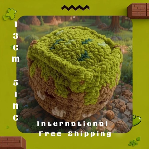 Handmade Minecraft Grass Block Plush | 13 cm (5 in) Crochet Cube | Soft Amigurumi Gamer Gift | Pixel Art Decor | Huggle Bug Amigurumi