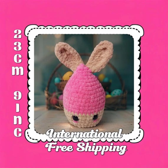 Kawaii Easter Egg Bunny Plush – Handmade 23cm Amigurumi Toy with Velvet Yarn & Glitter Eyes | Cute Spring Gift for Kids or Decor
