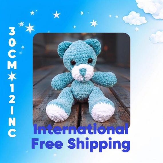 Handmade Blue Velvet Teddy Bear – Ultra-Soft Plushie Toy – Collectible Amigurumi Bear – Cozy Gift for Kids & Adults – TibbyBear by HuggleBug