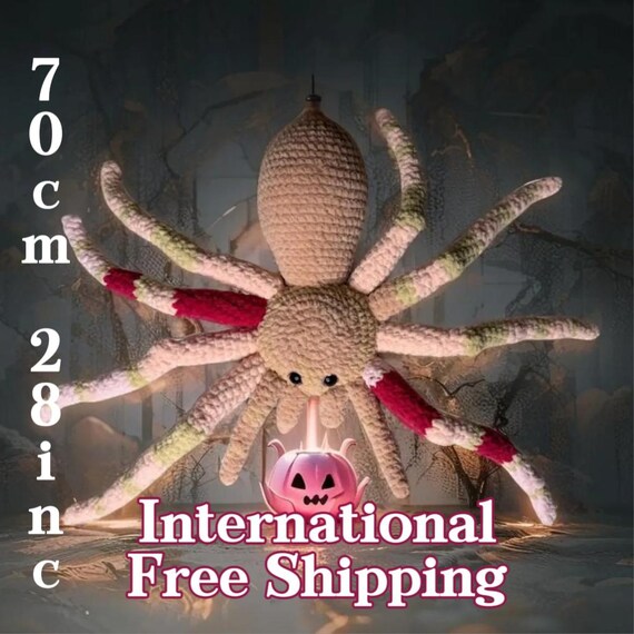 Giant 70 cm Pink Spider Plush – Handmade Amigurumi Spider in Multiple Pink Shades – Girly Creepy-Cute Decor or Gift