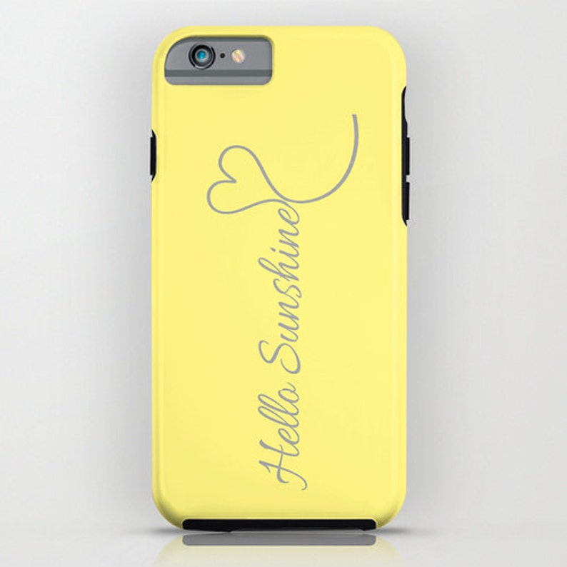 iPhone 7 Plus 8 Plus Case iPhone 12 Case Personalized Phone Case for Her Hello Sunshine Inspirational Gray Yellow iPhone Pro Max Case