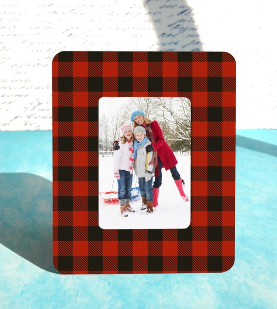 Lumberjack Birthday Party Baby Shower Nursery Decor Red Buffalo Plaid Custom Picture Photo Frame 4x6 5x7 Black Check