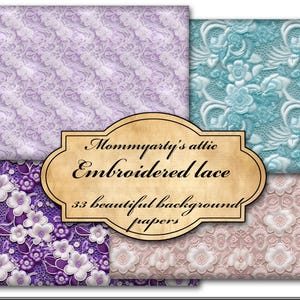 Renda bordada, papéis de fundo decorativos, imprimíveis, digitais, para fazer diários, artesanato em papel, scrapbooking, para fazer cartões