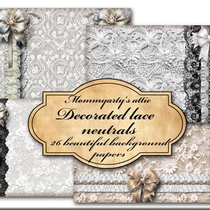 Dentelle décorée, tons neutres, papiers d'arrière-plan. Belle dentelle avec volants et nœuds pour la fabrication de journaux, la fabrication de cartes, le scrapbooking et plus encore
