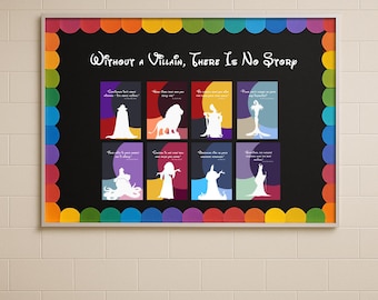 Villains Classroom Wall Decor | Bulletin Board Printable Set with Quotes & Rainbow Borders | Disney Emotional Learning | Quick Lessons