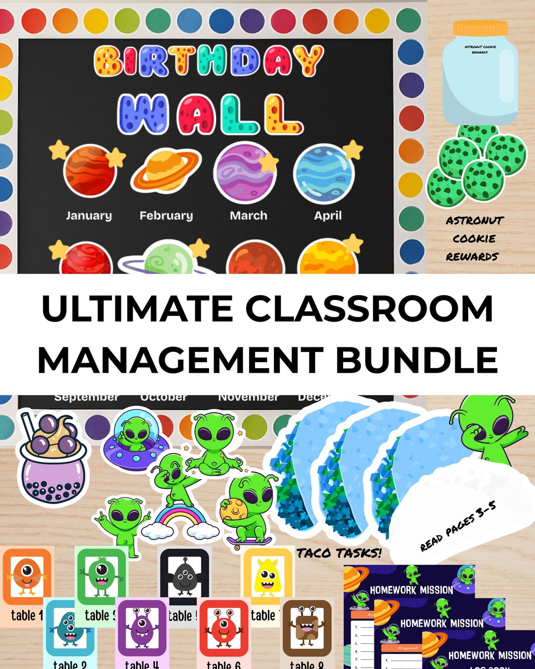 Space Classroom Decor Mega Bundle: Bulletin Board Kit, Reward Jar (PDF ...