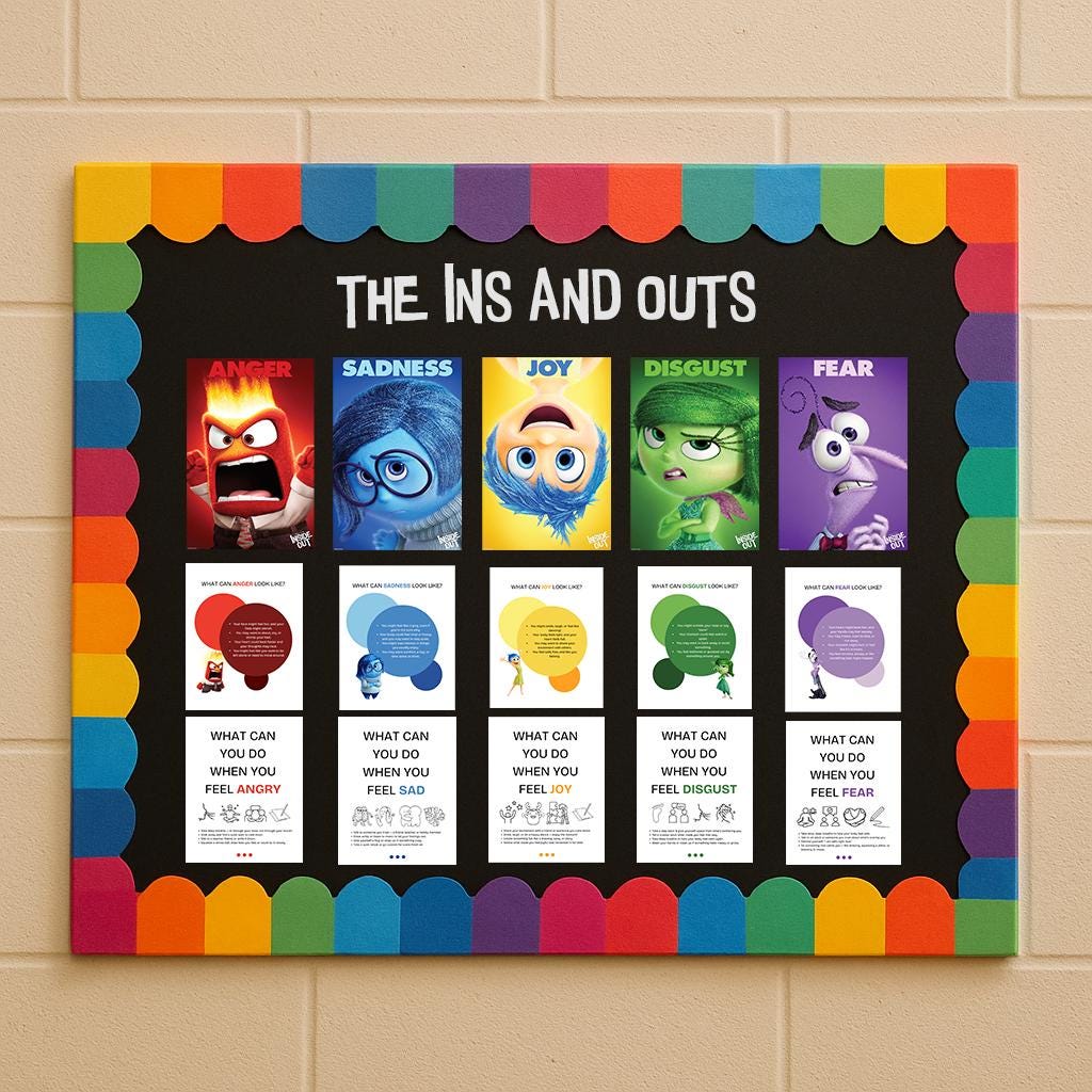 Inside Out Bulletin Board Kit | Posters Decor and Classroom Activity | Counselling Office Emotional Awareness | Disney Emotional Literacy