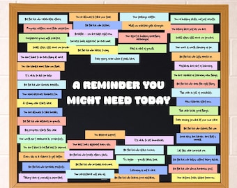 Prikbord met positiviteitsherinneringen voor motivatie middelbare school | Inspirerend groeidecor | Strips voor vertrouwen en emotioneel welzijn