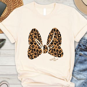 Minnie Leopard Bow Shirt, Disney Animal Print Tee for Women, Cheetah Minnie Ears Top, Leopard Disney Trip Shirt Park Outfit