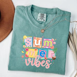 Comfort Colors Summer Vibes Shirt, Retro Tropical Patchwork Tee, Colorful Beach Day Graphic Top, Vintage Fruit Floral Aesthetic Apparel