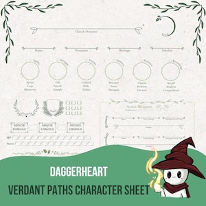 Hoja de personaje de Daggerheart – Tema Senderos Verdes / PDF imprimible de TTRPG