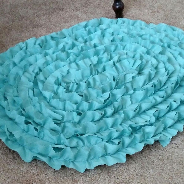 Oval Living Room Rug, Bathroom Rug, Kitchen Rug, Nursery Rug, Entryway Rug, Oval Area Rug, Turquoise Oval Rug, Handmade Rug, Ruffled Rug