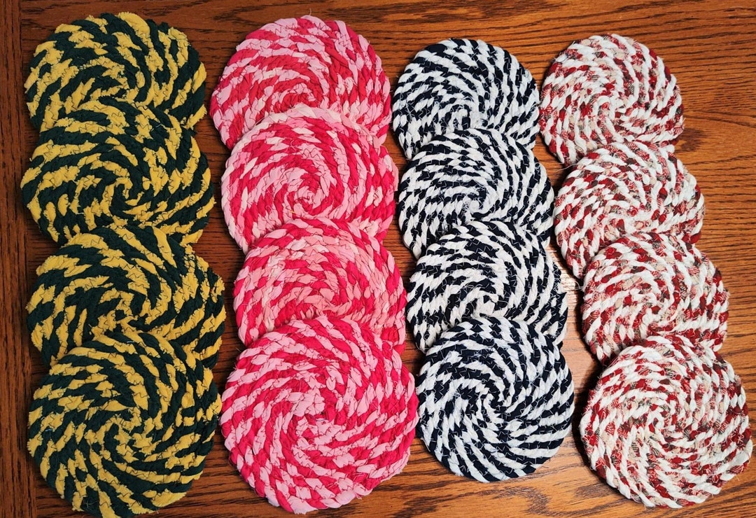 Rag Rope Coasters Hand Twined Coasters You Choose Colors - Etsy