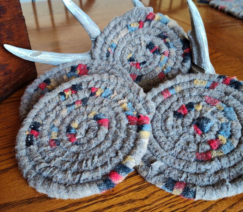 Rope Wool Coasters, Set of 4, Made of Pendleton Wool, Fabric Wrapped