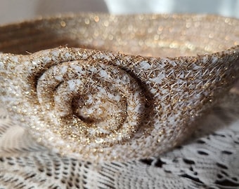Coiled Rope Bowl, Gold Basket, Wedding Basket, Fabric Wrapped Rope Bowl, Sparkley Gold bowl