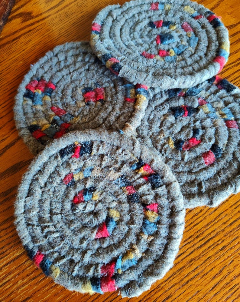 Rope Wool Coasters, Set of 4, Made of Pendleton Wool, Fabric Wrapped